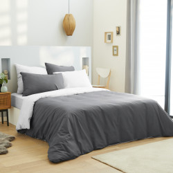 Pack complet 6 pièces Anthracite/Blanc housse de couette pour lit 160 x 200 cm 100% coton / 57 fils/cm²