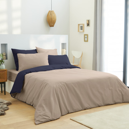 Pack complet 6 pièces Lin/Marine housse de couette pour lit 160 x 200 cm 100% coton / 57 fils/cm²