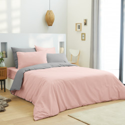 Pack complet 6 pièces Rose/Gris housse de couette pour lit 160 x 200 cm 100% coton / 57 fils/cm²