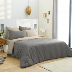 Pack complet 6 pièces Taupe/Lin housse de couette pour lit 160 x 200 cm 100% coton / 57 fils/cm²