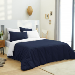 Pack complet 6 pièces Marine/Blanc housse de couette pour lit 160 x 200 cm 100% coton / 57 fils/cm²