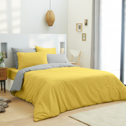 Pack complet 6 pièces Jonquille/Gris housse de couette pour lit 180 x 200 cm "King size" 100% coton / 57 fils/cm²