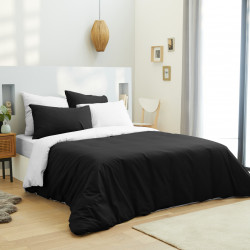 Pack complet 6 pièces Noir/Blanc housse de couette pour lit 180 x 200 cm "King size" 100% coton / 57 fils/cm²