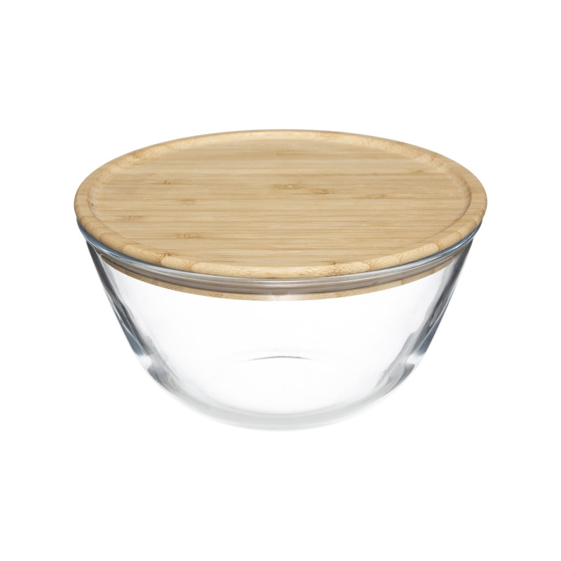 Saladier en verre Borosilicate 1L avec couvercle bambou Atmosphera