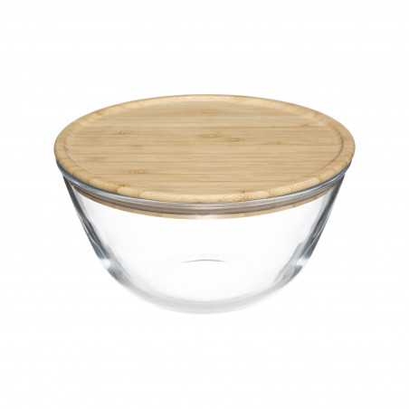Saladier en verre Borosilicate 1L avec couvercle bambou Atmosphera