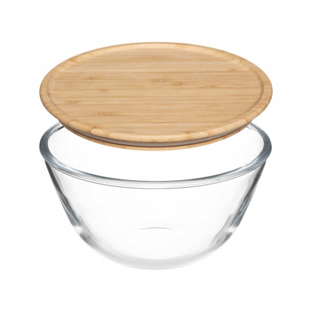 Saladier en verre Borosilicate 1L avec couvercle bambou Atmosphera