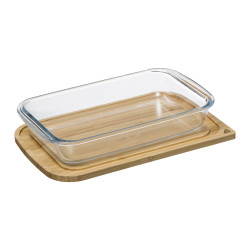 Plat en verre Borosilicate 29 x 18 cm avec couvercle bambou Atmosphera