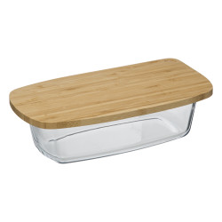 Plat à cake en verre Borosilicate 27 x 14 cm avec couvercle bambou Atmosphera