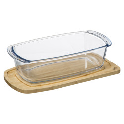 Plat à cake en verre Borosilicate 27 x 14 cm avec couvercle bambou Atmosphera