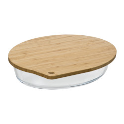 Plat en verre oval Borosilicate 30 x 21 cm avec couvercle bambou Atmosphera