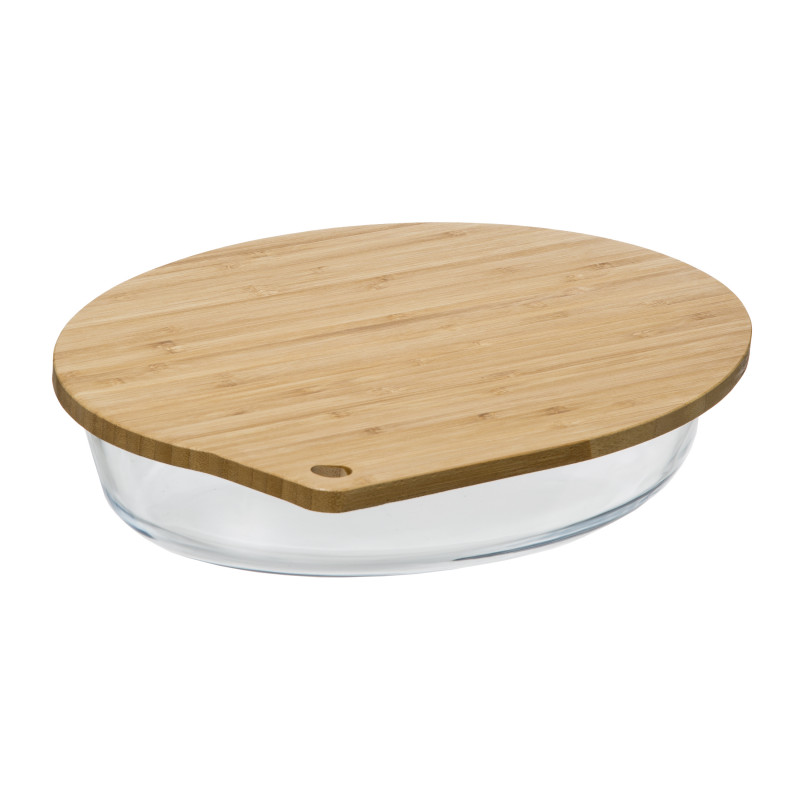 Plat en verre oval Borosilicate 30 x 21 cm avec couvercle bambou Atmosphera