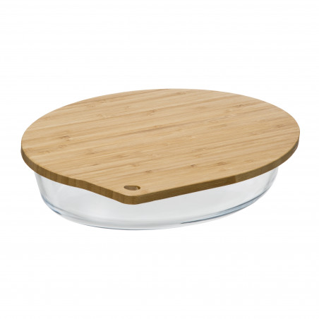 Plat en verre oval Borosilicate 30 x 21 cm avec couvercle bambou Atmosphera