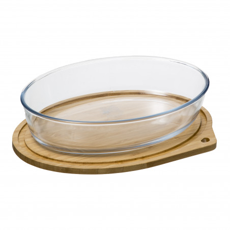 Plat en verre oval Borosilicate 30 x 21 cm avec couvercle bambou Atmosphera