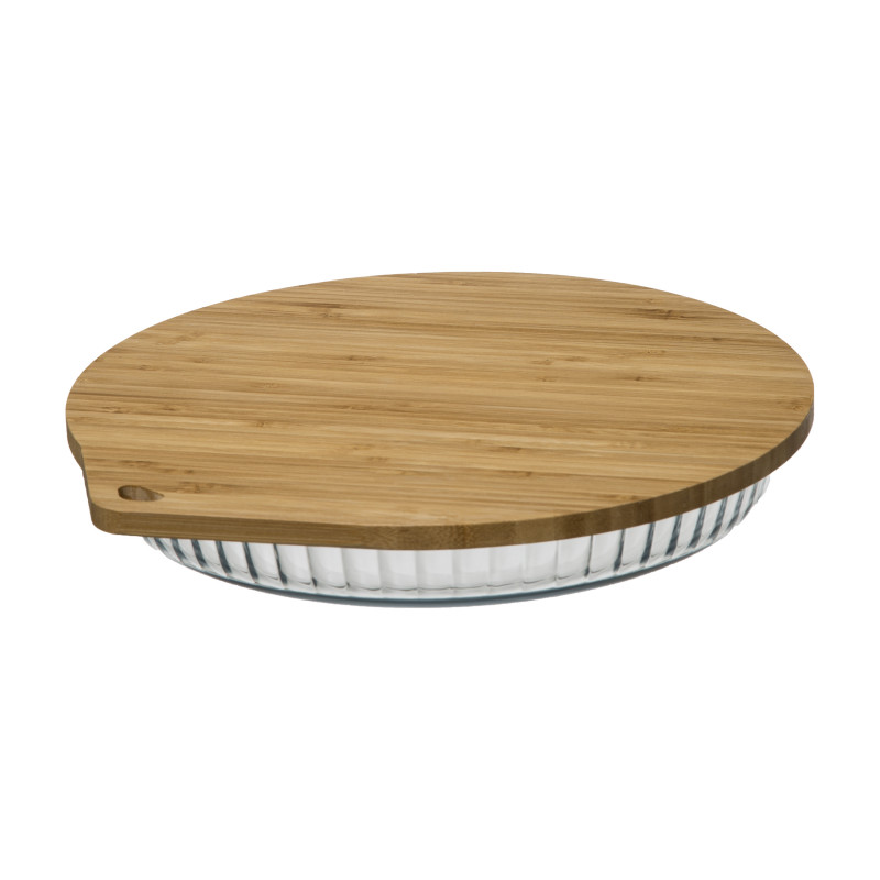 Plat à tarte en verre Borosilicate diamètre 27 cm avec couvercle bambou Atmosphera
