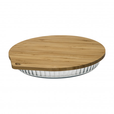 Plat à tarte en verre Borosilicate diamètre 27 cm avec couvercle bambou Atmosphera