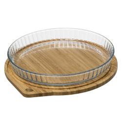 Plat à tarte en verre Borosilicate diamètre 27 cm avec couvercle bambou Atmosphera
