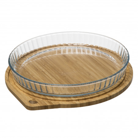 Plat à tarte en verre Borosilicate diamètre 27 cm avec couvercle bambou Atmosphera
