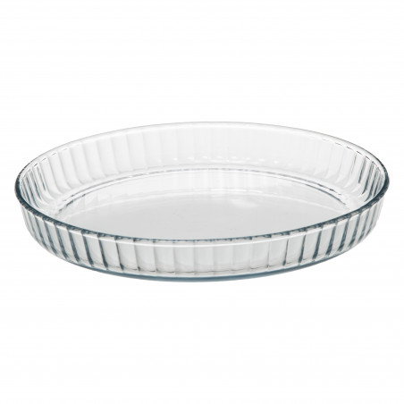 Plat à tarte en verre Borosilicate diamètre 27 cm avec couvercle bambou Atmosphera