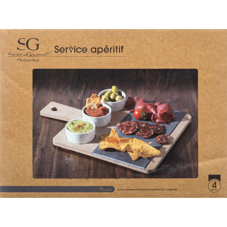 Ensemble dégustation apéritif 4 pièces Bambou & Ardoise Secret de Gourmet