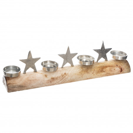 Photophore Tronc en bois 4 bougies "Spécial Fêtes" Atmosphera