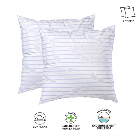 Lot de 2 oreillers plumes véritables 60 x 60 "Blanc rêve"
