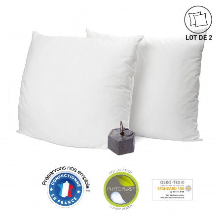 Lot de 2 oreillers anti-acariens 60 x 60 cm PHYTOPURE