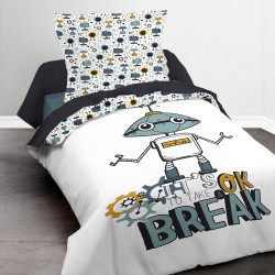 Parure de couette 140 x 200 "Take a break" Réversible 100% Coton / 57 Fils/cm²