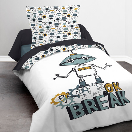Parure de couette 140 x 200 "Take a break" Réversible 100% Coton / 57 Fils/cm²