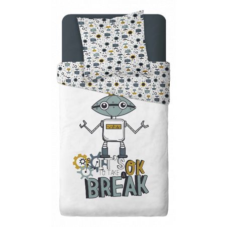 Parure de couette 140 x 200 "Take a break" Réversible 100% Coton / 57 Fils/cm²