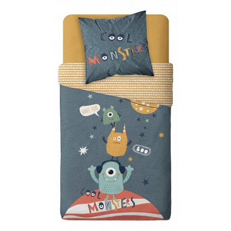 Parure de couette 140 x 200 "Monsters" Réversible 100% Coton / 57 Fils/cm²