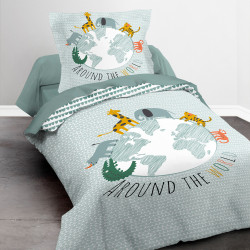 Parure de couette 140 x 200 "Around the world" Réversible 100% Coton / 57 Fils/cm²