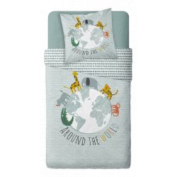 Parure de couette 140 x 200 "Around the world" Réversible 100% Coton / 57 Fils/cm²