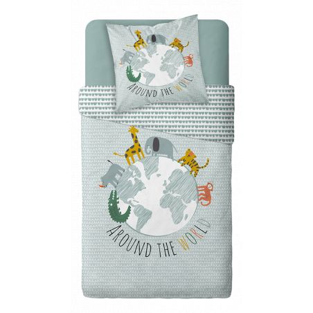 Parure de couette 140 x 200 "Around the world" Réversible 100% Coton / 57 Fils/cm²