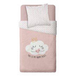 Parure de couette 140 x 200 "My happy place" Réversible 100% Coton / 57 Fils/cm²