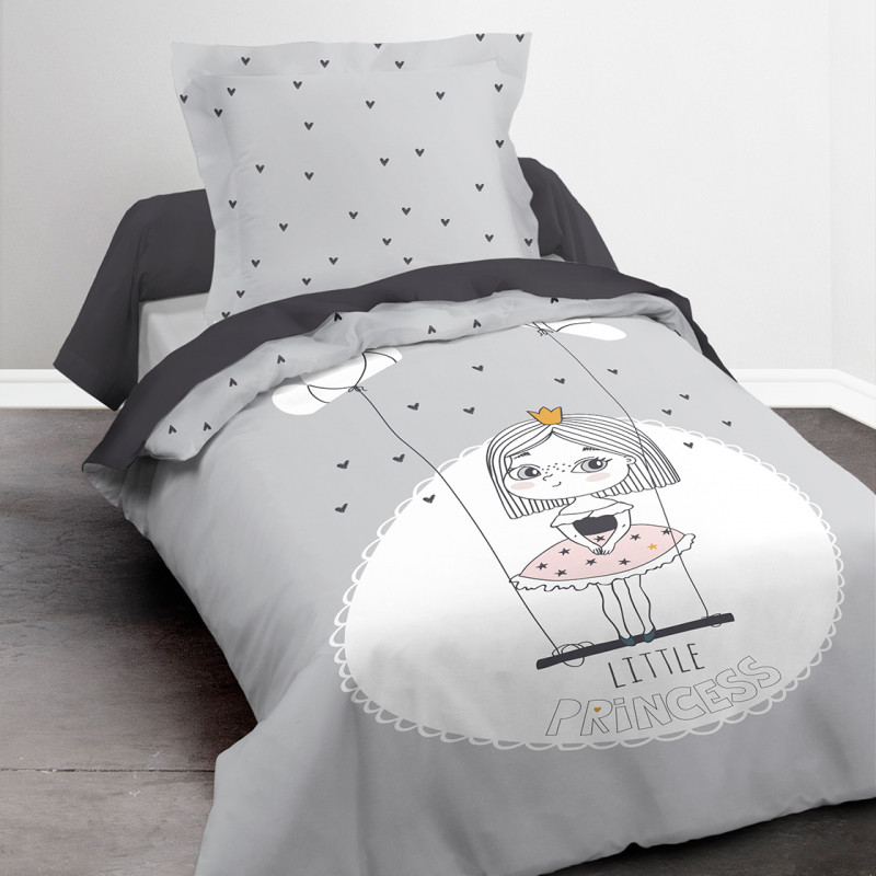 Parure de couette 140 x 200 "Little Princess" Réversible 100% Coton / 57 Fils/cm²