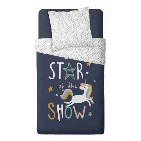 Parure de couette 140 x 200 "Star of the show" Réversible 100% Coton / 57 Fils/cm²
