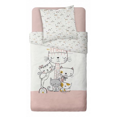Parure de couette 140 x 200 "Best Friends" Réversible 100% Coton / 57 Fils/cm²