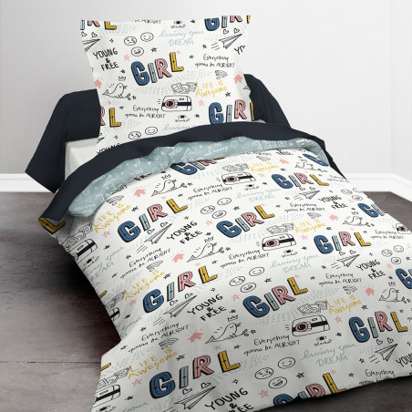 Parure de couette 140 x 200 "Girly" Microfibre