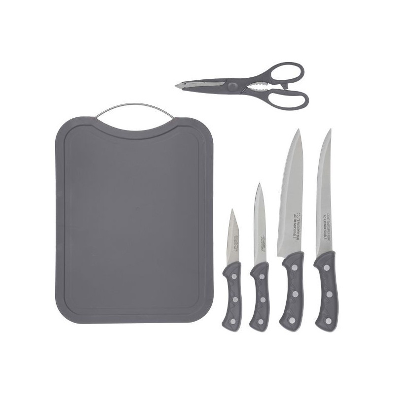 Ensemble de 4 couteaux + 1 ciseau + 1 planche à découper Secret de Gourmet