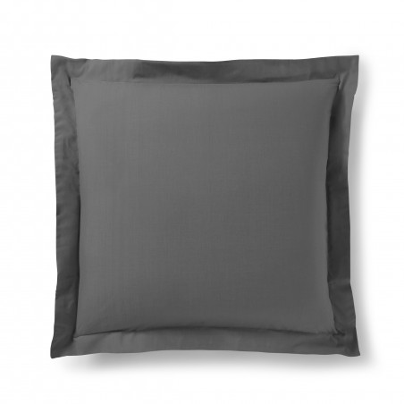 Taie d'oreiller Anthracite 63 x 63 cm volant plat piqué  / 100% Coton / 57 fils/cm²