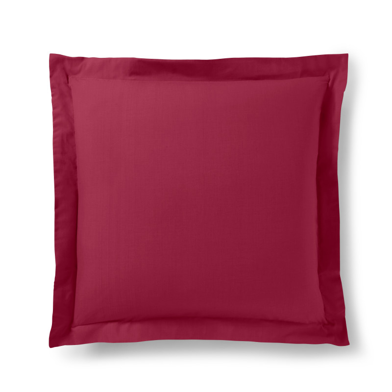 Taie d'oreiller Rouge 63 x 63 cm volant plat piqué  / 100% Coton / 57 fils/cm²