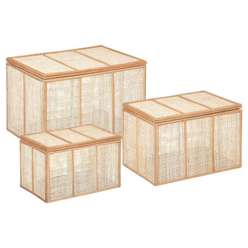 Lot de 3 malles de rangement "Bois & Cannage" en rotin Atmosphera