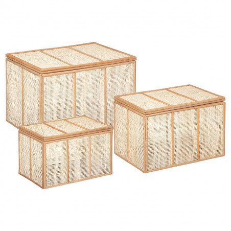 Lot de 3 malles de rangement "Bois & Cannage" en rotin Atmosphera