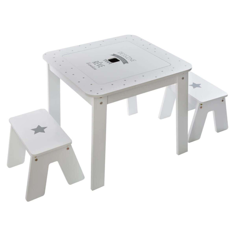 Ensemble table + 2 Tabourets pour chambre d'enfant Atmosphera