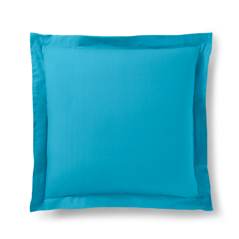 Taie d'oreiller Turquoise 63 x 63 cm volant plat piqué  / 100% Coton / 57 fils/cm²