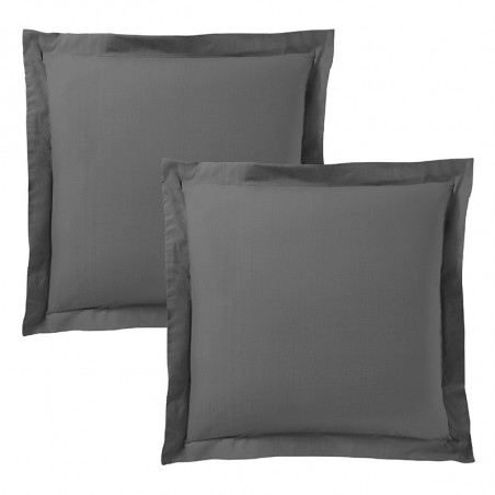 Lot de 2 taies d'oreiller Anthracite 63 x 63 cm volant plat piqué / 100% Coton / 57 fils/cm²