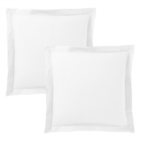 Lot de 2 taies d'oreiller Blanc 63 x 63 cm volant plat piqué / 100% Coton / 57 fils/cm²