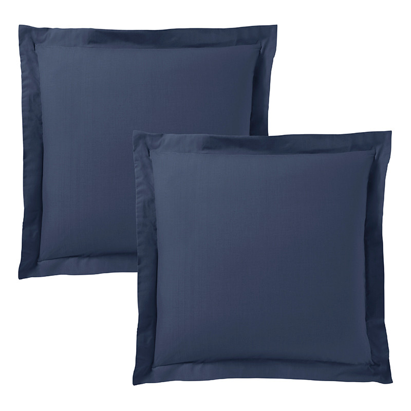 Lot de 2 taies d'oreiller Bleu marine 63 x 63 cm volant plat piqué / 100% Coton / 57 fils/cm²