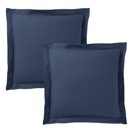Lot de 2 taies d'oreiller Bleu marine 63 x 63 cm volant plat piqué / 100% Coton / 57 fils/cm²