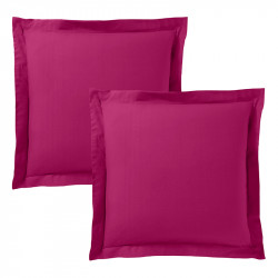 Lot de 2 taies d'oreiller Fushia 63 x 63 cm volant plat piqué / 100% Coton / 57 fils/cm²